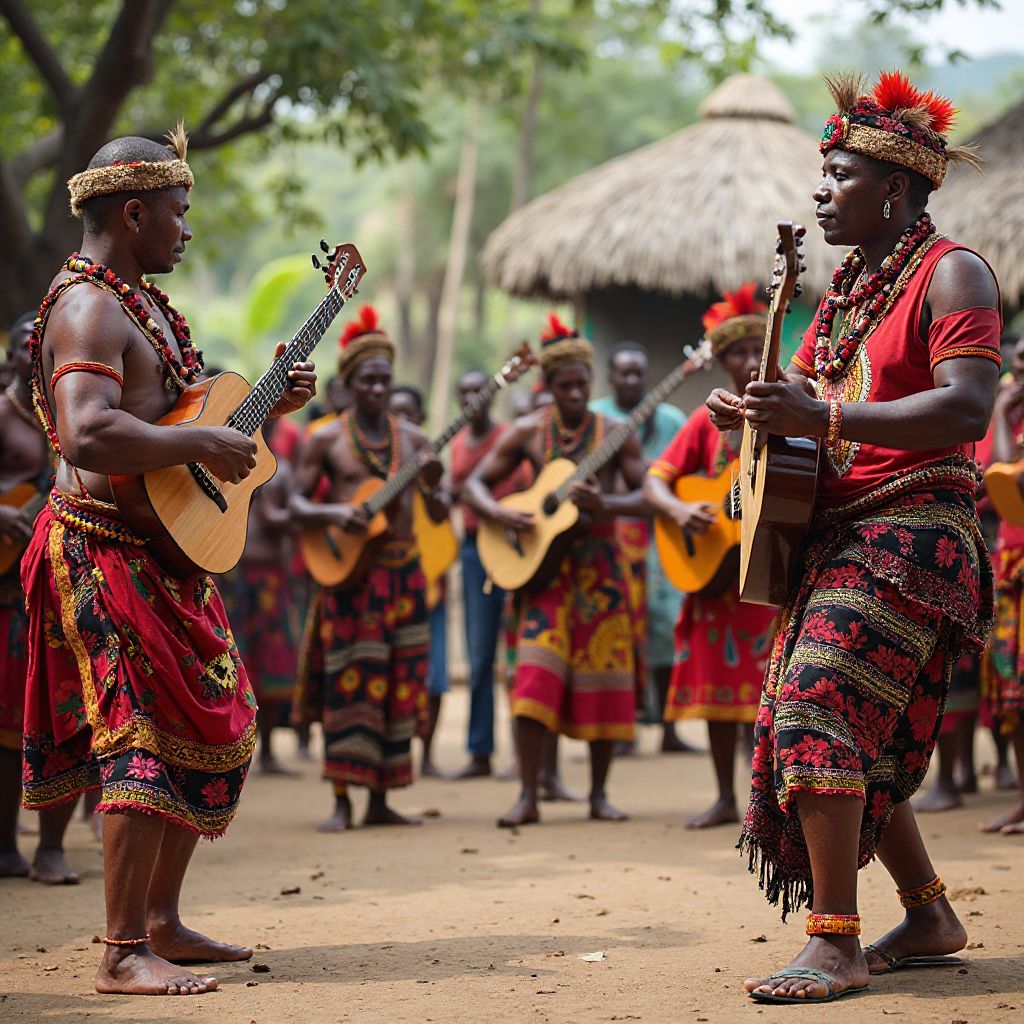 Local musical performance with travelers joining traditional dance