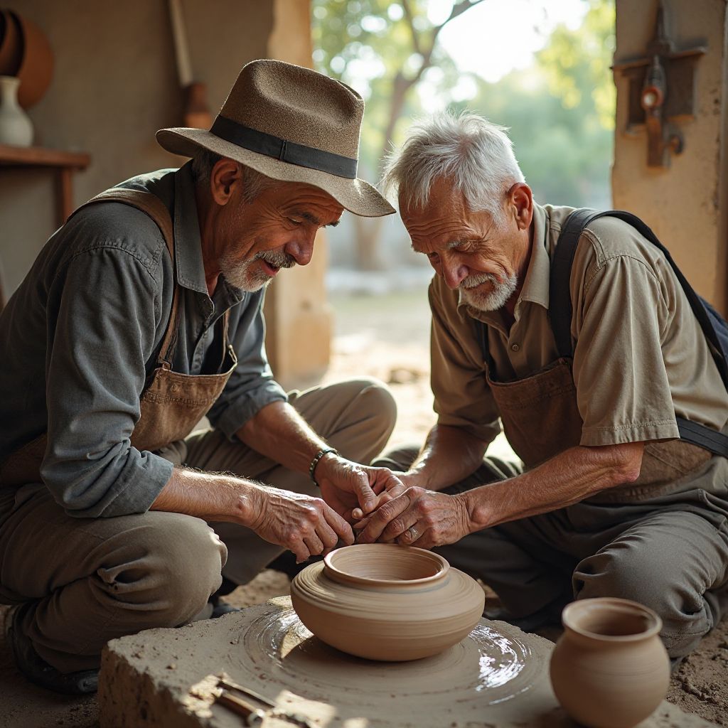 Traveler learning traditional craft